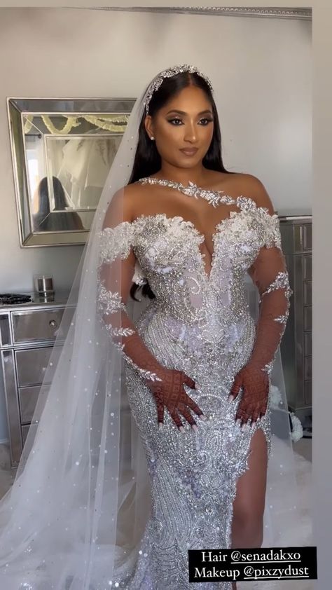 2 N 1 Wedding Dress, Plus Size Wedding Dress Black Women, Wedding Dress Diamonds, Wedding Dresses Diamonds Mermaid, Bling Mermaid Wedding Dress, Bride Dress Black Woman, Baddie Wedding, Fairytale Wedding Dress Black Woman, Dramatic Wedding Dresses