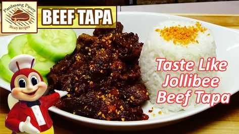 https://www.panlasangpinoymeatrecipes.com/breakfast-beef-tapa-jollibee-style.htm #BeefTapa #BreakfastTapa Beef Tapa Recipe Filipino, Pinoy Breakfast, Beef Tapa, Local Fast Food, Fried Garlic, Freezable Meals, Chicken Chopped Salad, How To Cook Beef, Beef Sirloin