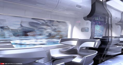 Futuristic Train, Future Train, Train Interior, Airplane Interior, Futuristic Cities, Interior Sketches, Car Interior Sketch, Spaceship Interior, Training Design