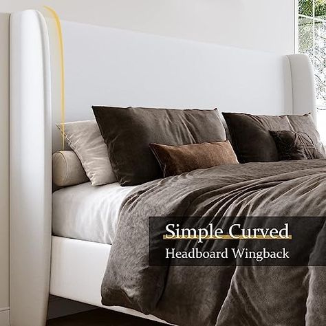 Wingback Headboard/No Box Spring Needed/Easy Assembly/White #cb2 #aesthetichome #westelm #potterybarn #anthroliving #archdigest #apartmenttherapy #studiomcgee #cb2 #designerdupes #luxelookforless High Platform Bed, High Bed Frame, Bed Frame Upholstered, Bed Base Frame, Headboard Wood, Fabric Bed Frame, White Bed Frame, Lit King Size, Queen Size Platform Bed