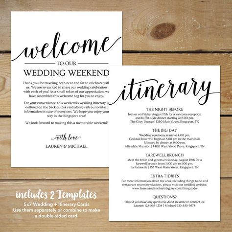 Wedding Welcome Bag Itinerary Template - BestTemplatess - BestTemplatess Welcome Note For Wedding Guests, Welcome Bag Note, Wedding Welcome Letter, Destination Wedding Itinerary, Wedding Welcome Letters, Wedding Itinerary Template, Welcome Letter, Letter Templates Free, Welcome Note