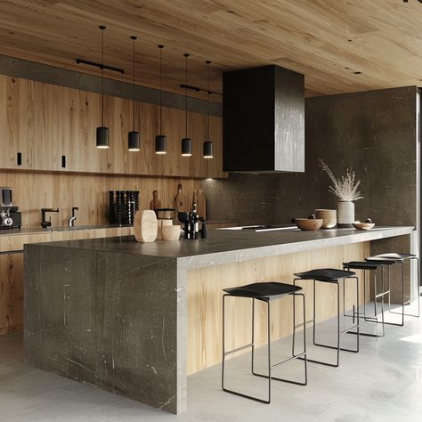 Finished Concrete Floors, Industrial Kitchen Design, Kitchen Makeovers, Kitchen Finishes, Industrial Style Kitchen, Industrial Kitchen, Concrete Countertops, Modern Homes, Exposed Brick