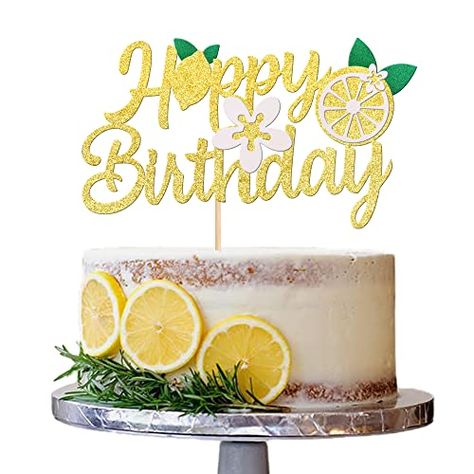 Lemonade Party Cake, Lemon Party Decorations, Glitter Fruit, Lemon Birthday Cakes, Baby Shower Party Themes, Lemon Theme, Lemonade Party, Girl Birthday Themes, Cake Picks