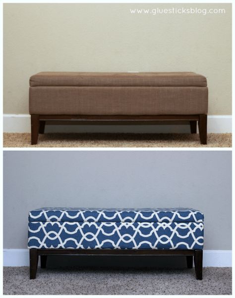 Ottoman Reupholster, Ikea Living Room Storage, Diy Storage Ottoman, Reupholster Chair Dining, Ikea Living Room, Reupholster Chair, Reupholster Furniture, Upholstery Diy, Furniture Redo