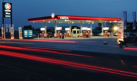 Caltex Petrol Station, Live Colorfully, Gas Station, At Night, The Past, Photography, Design