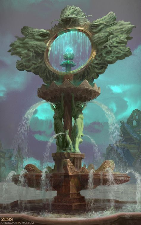 Fantasy Fountain, Magic Fountain, Fantasy Props, Level Design, Fantasy City, Fantasy Places, Fantasy Art Landscapes, Environment Concept Art, Fantasy Inspiration