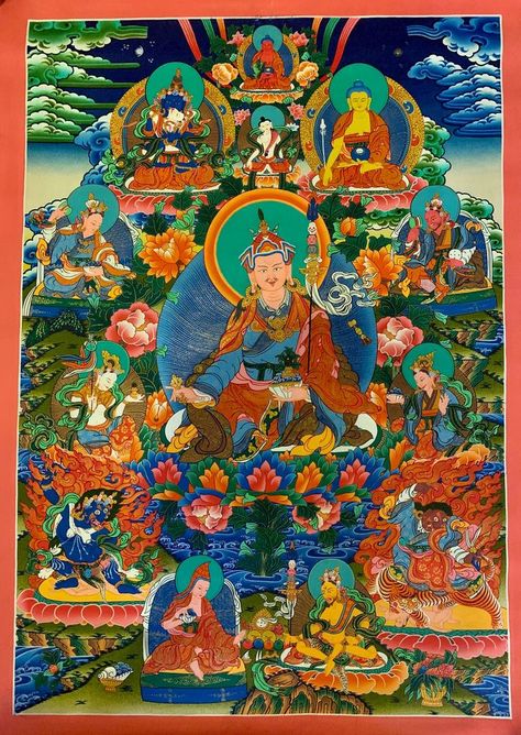 Buddhist Deities, Tibetan Thanka, Guru Rinpoche, Thangka Painting, Ancient Maps, Tibetan Art, Tibetan Buddhism, Buddhism, Cotton Canvas