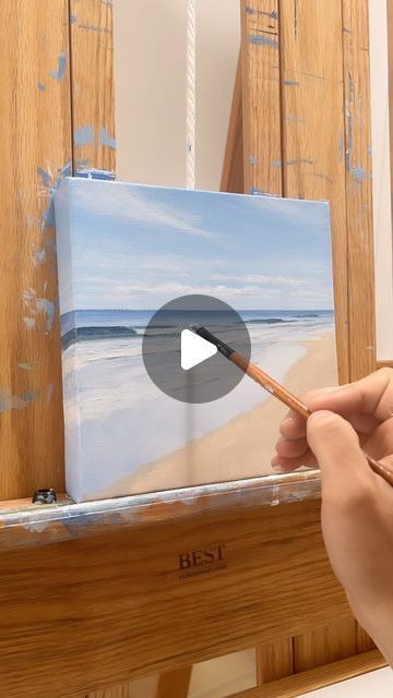 Acrylic Ocean Painting Easy, How To Paint Ocean Acrylic, Acrylic Painting Seascape, How To Paint A Beach, How To Paint The Ocean, Ocean Painting Tutorial, Seascape Paintings Acrylic, Sea Paintings, Paint Tutorials