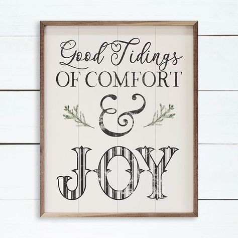 Good Tidings Of Comfort And Joy Greenery White Wall Sign Antique Farmhouse Christmas Joy Decorations, Tidings Of Comfort And Joy, Seasonal Wall Decor, Word Joy, Winter Signs, White Shiplap, White Picture Frames, Christmas Frames, Comfort And Joy