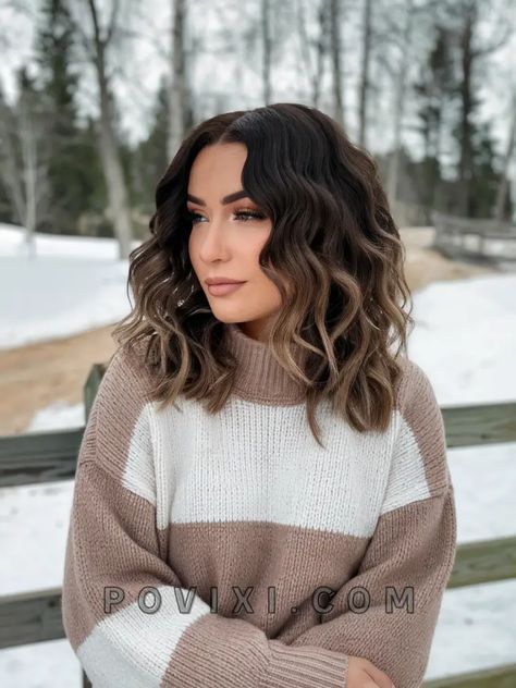 34 Dark Hair Color Ideas for Winter 2024-2025 for Brunettes and Blondes, Long, Short and Curly Hair Winter Hair Color For Brunettes Balayage, Short And Curly Hair, Dark Hair Color Ideas, Deep Black Hair, Bold Highlights, Dark Hair Color, Hair Color Ideas For Winter, Red Balayage, Brown Balayage