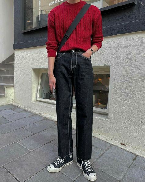 Aesthetic Clothes Masculine, Black Curdory Pants Outfits Men, Male Flannel Outfit Aesthetic, Mens Shein Outfits, Red And Black Aesthetic Outfit Men, Male Nerd Outfit, Red Masculine Outfits, 80s Male Fashion Aesthetic, Masculine Clothes Aesthetic