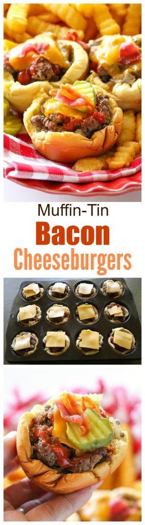 Muffin-Tin Bacon Cheeseburgers - no drive through needed to eat these delicious handheld burgers. the-girl-who-ate-everything.com Muffin Tin Recipes, Homemade Burgers, Tailgate Food, Bacon Cheeseburger, Think Food, Football Food, Snacks Für Party, Drive Through, Half Time