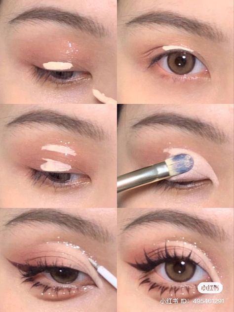 Simple Glitter Eye Makeup Korean, Brown Eye Makeup Korean, Light Easy Makeup, Ulzangg Makeup, Pink Douyin Makeup, True Beauty Makeup, Asian Eyes Makeup, Teknik Makeup, Festival Make Up