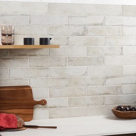 Ivy Hill Tile Granada 3" x 12" Porcelain Wall and Floor Tile & Reviews | Perigold Outdoor Kitchen Backsplash, White Stone Tile, Timeless Kitchen Backsplash, Travertine Backsplash Kitchen, Stone Tile Backsplash, Rustic Backsplash, Floor Outdoor, Outdoor Tile, Wall Outdoor