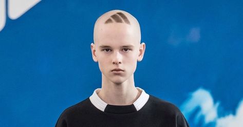 This Extreme Runway Haircut Just Took Adidas Logomania to a New Level Hair Tattoo, Gosha Rubchinskiy, Haircut Pictures, Kids Hair Cuts, Bookmarks Kids, Hair Tattoos, Brand Loyalty, Mens Fashion Week, Shaved Hair