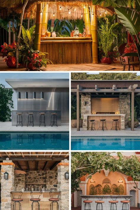 Transform your backyard into a tropical paradise with these 21 tiki bar ideas. Enjoy island vibes and delicious cocktails by the pool. #TikiBar #TropicalVibes Poolside Tiki Bar Ideas, Poolside Bar Ideas, Tiki Bar Ideas, Poolside Bar, Large Pool, Island Vibes, Delicious Cocktails, Bar Ideas, Tiki Bar