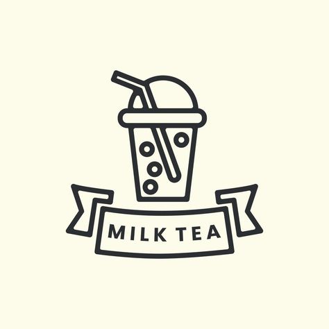 Milk Supplies, Ice Vector, Bubble Boba, Icon Template, Tea Logo, Line Art Style, Shop Name, Logo Icon, Milk Tea