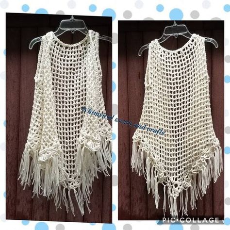 Crochet Fringe Vest, Crochet Beach Coverup, Outer Outfit, Crochet Vest Pattern Free, Fringe Crochet, Crochet Christmas Hats, Trendy Vest, Vest Pattern Free, Crochet Spring