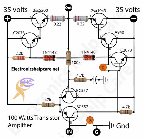 Pre Amplifier Circuit Diagram, Class D Amplifier Circuit Diagram, Power Amplifier Circuit Diagram, Amplifier Circuit Diagram, Amplificatori Audio, Electronics Projects For Beginners, Basic Electronic Circuits, Mini Amplifier, Hifi Amplifier