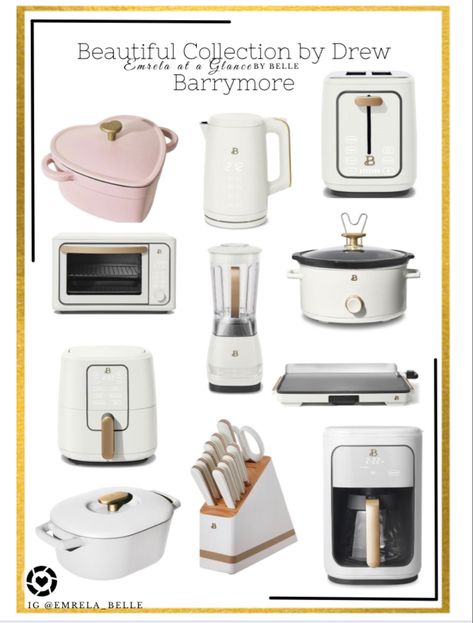 Cream Kitchen Appliances, Drew Barrymore Kitchen, Mini Kitchen Appliances, White Kitchen Appliances, Cream Kitchen, Kitchen Necessities, House Essentials, White Appliances, Gadgets Kitchen Cooking