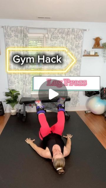 Julie Jones*Womens Fitness Coach on Instagram: "Gym Hack! Try creating your own LEG Press at home! Grab a long resistance band and ankle weights (optional) and start pressing!  Will this challenge you as much as the leg press machine at the gym? No! But, if you prefer to workout at home like I do, it’s a good option.  Happy Monday!" Leg Press At Home, Leg Workout Machine Gym, Smith Machine Workout Legs Gym, How To Use Leg Press Machine, Beginner Leg Day Gym Machine, Leg Routine Gym Machine, Leg Press Workout, Julie Jones, Leg Press Machine