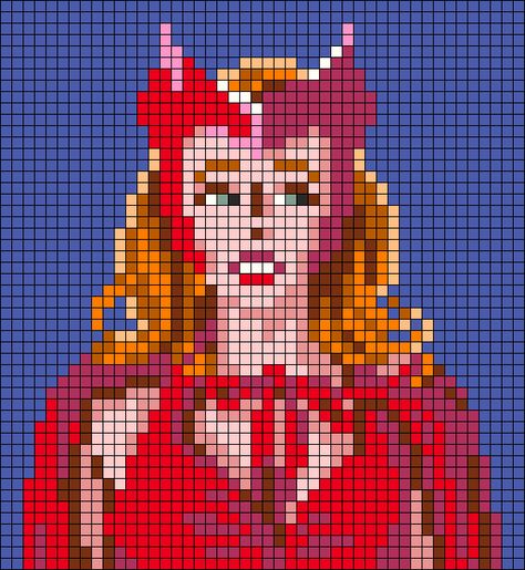 Scarlet Witch Crochet Pattern, Marvel Perler Bead Patterns, Scarlet Witch Wandavision, Vision Wandavision, Witch Crochet, Marvel Comics Superheroes, Marvel Comic Books, Alpha Pattern, Knitting Charts