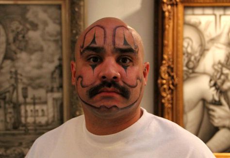 Clown face tattoo! Clown Face Tattoo, Tattoo On Face, Eye Tattoo Meaning, Evil Clown Tattoos, Clown Face, Clown Tattoo, Facial Tattoos, Tattoo Fails, Clown Faces