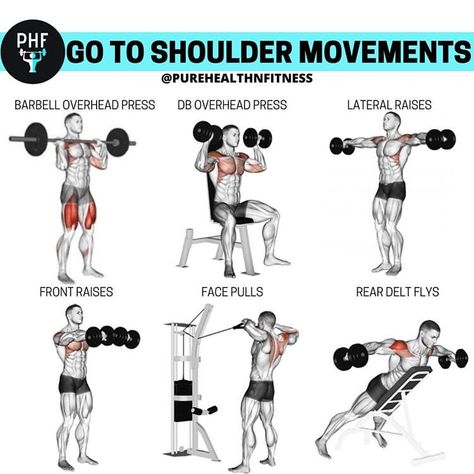 Dumbell Shoulder Workout For Men, Shoulder Exercise Gym, Dumbbell Shoulder Exercises, Shoulder Exercises With Weights, Sholder Workouts, Shoulder Exercise For Men, Push Day Exercises, Shoulder And Leg Workout, Chest Shoulders Triceps Workout