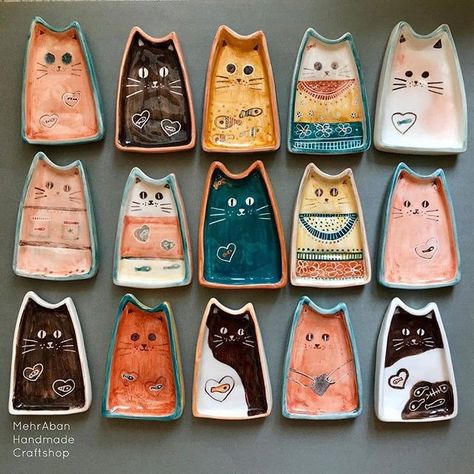 Ceramic Cats, ดินปั้น Polymer Clay, Home Cat, Clay Crafts Air Dry, Tanah Liat, Pottery Inspiration, Ceramics Ideas, Pinterest Ideas, Seni Cat Air