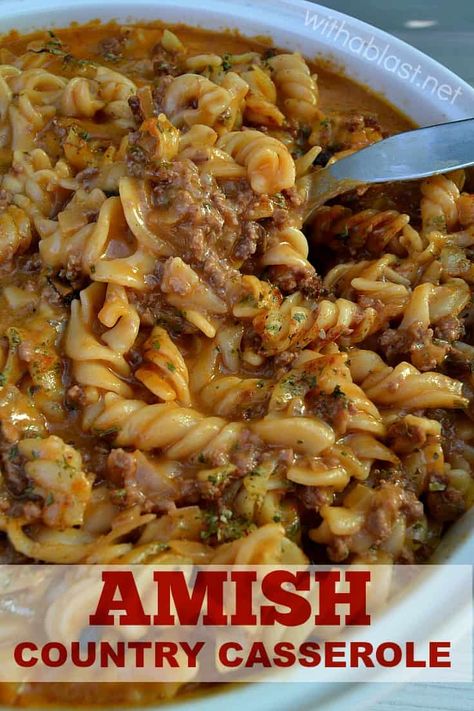 Amish Country Casserole, Country Casserole, Amish Recipes, Fettuccine Alfredo, Think Food, Amish Country, Beef Dinner, Easy Casserole, Beef Dishes