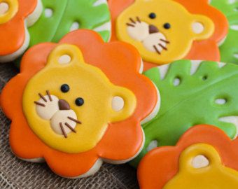 RESERVED. 50 JUNGLE Edible Cupcake Toppers by SWEETandEDIBLE Lion Cookies, Jungle Theme Cakes, Safari Cookies, Jungle Lion, Safari Cakes, Iced Sugar Cookies, Edible Cupcake Toppers, Cookies For Kids, Fancy Cookies