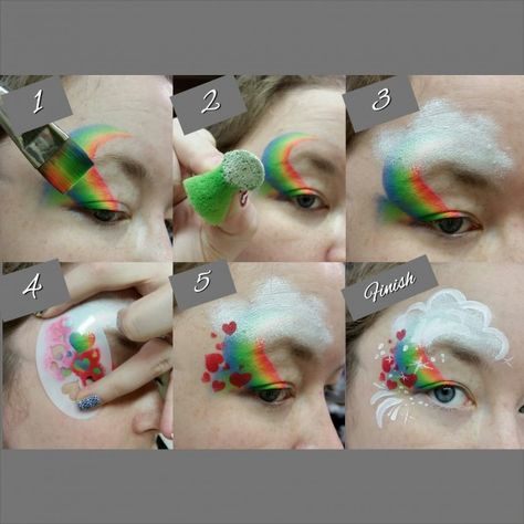 Face Painting Images, Rainbow Face Paint, Mime Face Paint, Face Painting Tips, Split Cake, Cheek Art, Girl Face Painting, Face Painting Tutorials, Eye Designs