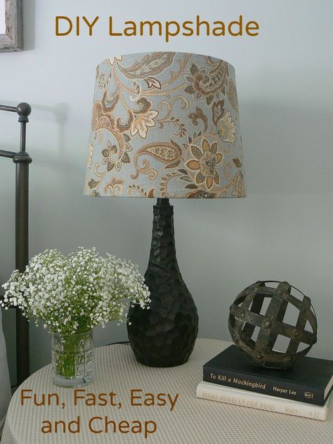 I did two of these lamps in two hours. It was fun, easy and cheap! Full how-to… Diy Bed Skirt, Diy Lampshade, Cover Lampshade, Diy Outdoor Lighting, Lampshade Makeover, Lamp Makeover, Diy Lampe, Diy Lamp Shade, Outdoor Light Fixtures