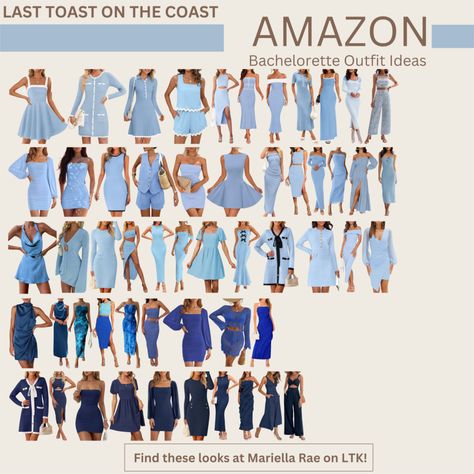 Planning a Last Toast on the Coast bachelorette party? Get inspired with stunning outfit ideas in all shades of blue to match the coastal theme. From elegant blue dresses to trendy two-piece sets, stylish jumpsuits, and casual-chic outfits, this guide has something for every bride and her crew. Whether you're dressing up for a night out or keeping it laid-back for a beachside brunch, find the perfect coastal bachelorette outfit to celebrate in style.

This post contains affiliate links, which means I may earn a small commission if you make a purchase. Elegant Blue Dresses, Blue Bachelorette Party, Coast Bachelorette Party, Blue Bachelorette, Toast On The Coast Bachelorette, Coastal Bachelorette, Last Toast On The Coast, Toast On The Coast, All Shades Of Blue