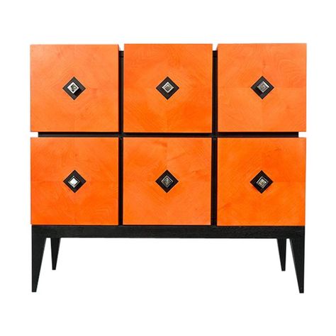 Low Chest Of Drawers, Metal Chest, Orange Furniture, Vintage Interior Design, Commode Chest, Wood Chest, Chrome Handles, Cabinet Making, Modern Storage