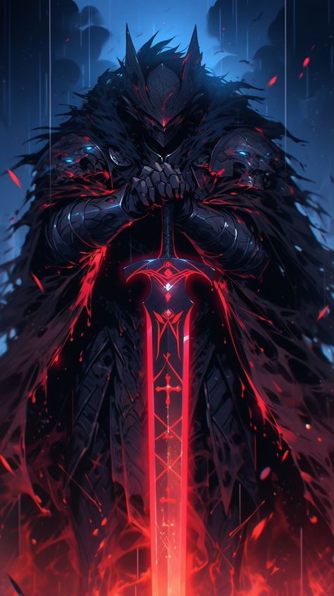 Dark Armor Fantasy, Norse Warrior Art, Black Knight Fantasy Art, Vengeance Paladin, Armor Drawings, Blood Knight, Dark Paladin, Red Knight, Accel World