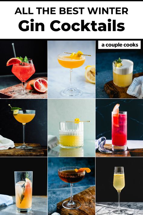 Here are all the top winter gin cocktails to try when the weather is chilly! These tasty drinks will please everyone. #winterdrinks #winter #gin #wintercocktails #wintergincocktails #wintergincocktail #gincocktail #wintercocktail Christmas Cocktails Gin, Winter Gin Cocktails, Pomegranate Gin, Gin Drink Recipes, Cocktails Christmas, Best Gin Cocktails, Classic Gin Cocktails, A Couple Cooks, Citrus Cocktails