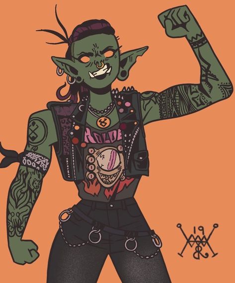 Goblin Dnd Character Design, Modern Dnd Character Design, Firbolg Character Design, Goblin Character Art, Goblin Woman, Orc Character Design, Orc Oc, Goblin Oc, Goblin Dnd