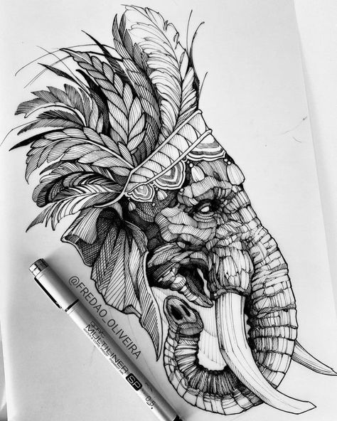 Animal Drawing Tattoo, Art Of Emotions, Geometric Elephant Tattoo, Elephant Tattoo Design, Full Sleeve Tattoo Design, Pencil Sketch Images, Pen Art Drawings, Elephant Tattoo, Full Sleeve Tattoo