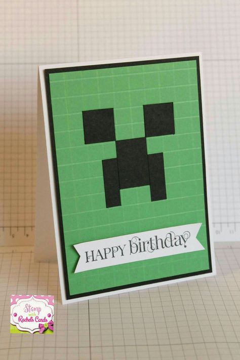 Minecraft card i made which was inspired by other cards i seen on pinterest. Kids Minecraft birthday card made using sampin' up! Products Stampin Up Minecraft Card, Minecraft Birthday Card Ideas, Minecraft Cards Birthday, Minecraft Birthday Cards Handmade, Minecraft Birthday Card Diy, Minecraft Cards Handmade, Minecraft Cards, Minecraft Card, Minecraft Birthday Card