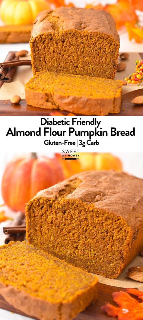 This Almond Flour Pumpkin Bread has a delicious moist crumb, perfect for celebrating the fall season.Bonus, this pumpkin bread recipe is also low-carb, sugar-free, and gluten-free. Almond Flour Pumpkin Bread, Almond Flour Pumpkin, Gluten Free Pumpkin Bread, Almond Flour Bread, Low Carb Low Fat Recipes, Low Carb Flour, Thanksgiving Cooking, Almond Flour Recipes, Pumpkin Bread Recipe