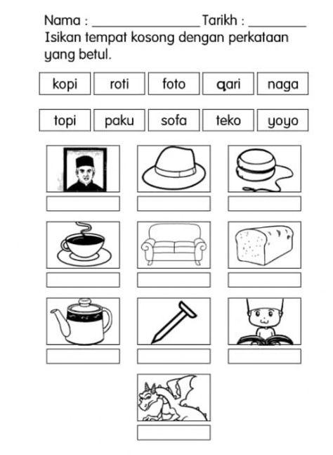 Suku Kata Prasekolah Worksheet, Bahasa Melayu Prasekolah, 1st Grade Reading Worksheets, Rhyming Worksheet, Kindergarten Math Worksheets Addition, School Kids Activities, Cvc Words Worksheets, Letter Worksheets For Preschool, Kindergarten Reading Activities