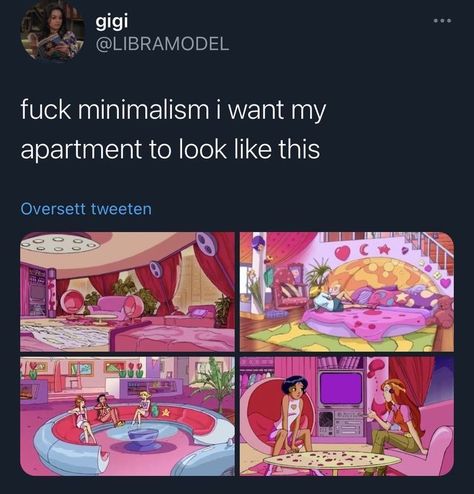 Funny Room Decor Aesthetic, Totally Spies Room Decor, Maximalism Quotes, Totally Spies Apartment, My Space Aesthetic Y2k, Totally Spies Room, Totally Spies House, Y2k Living Room, Y2k House