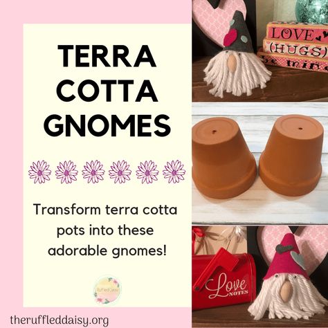 Simple Terra Cotta Gnomes DIY - The Ruffled Daisy Clay Pot Gnomes, Pot Gnomes, Teracotta Pots, Small Clay Pot, Terra Cotta Pot Crafts Diy, Small Terracotta Pots, Terra Cotta Pot, Terra Cotta Pot Crafts, Painted Terra Cotta Pots