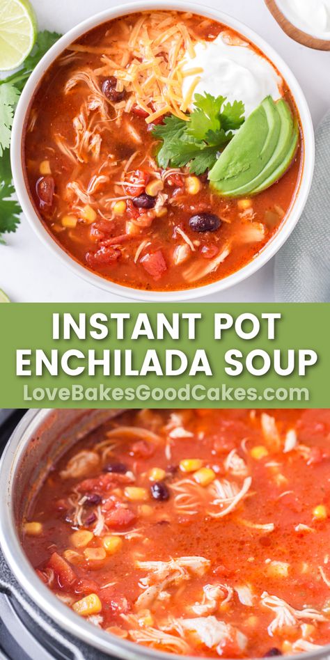 Instant Pot Enchilada Soup pin collage Instapot Enchilada Soup, Instapot Chicken Enchilada Soup, Healthy Instant Pot Soups And Stews, Instant Pot Chicken Enchilada Soup, Instant Pot Enchilada Soup, Chicken Enchilada Soup Instant Pot, Enchilada Soup Instant Pot, Instapot Duo, Soup Sunday