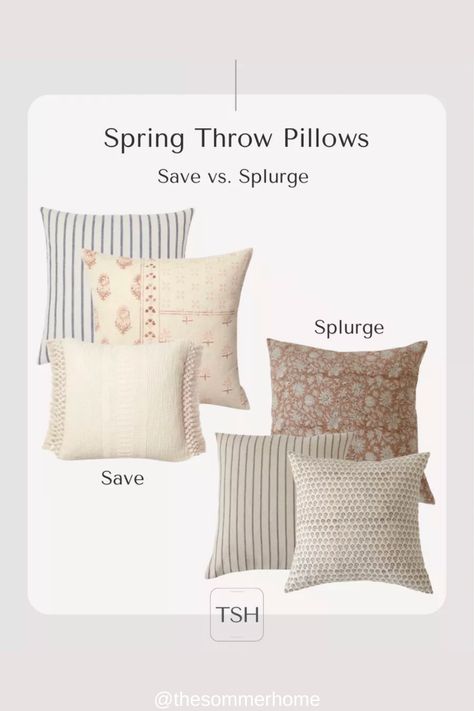 If you love picking out new throw pillow combinations then check out these great living room pillows for spring. Sharing a save or splurge option for a cute way to add spring decor to the living room. A cute pillow combination idea for the couch and sofa or sectional. Throw Pillow Combinations, Spring Throw Pillows, Living Room Pillows, Cute Pillows, Best Pillow, Pattern Mixing, Home Decor Tips, Sofa Couch, Spring Decor