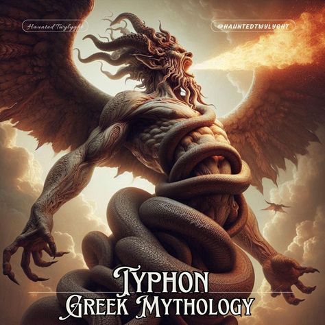 🌪️ Typhon 🌪️ In Greek mythology, **Typhon** is one of the most fearsome and powerful creatures. Described as a monstrous serpentine giant, Typhon's lineage is said to be from Gaia (Earth) and Tartarus, the deep abyss used as a dungeon of torment and suffering. He was considered the mightiest and deadliest monster, created as a last attempt to prevent the Olympian gods from defeating the Titans during the Titanomachy. Typhon's tale is a part of the Greek succession myth, which explains how ... Lernean Hydra, Greek Mythical Creatures, Greek Monsters, Olympian Gods, Myths & Monsters, Greek Mythology Gods, The Constellations, Famous Monsters, Greek Mythology Art