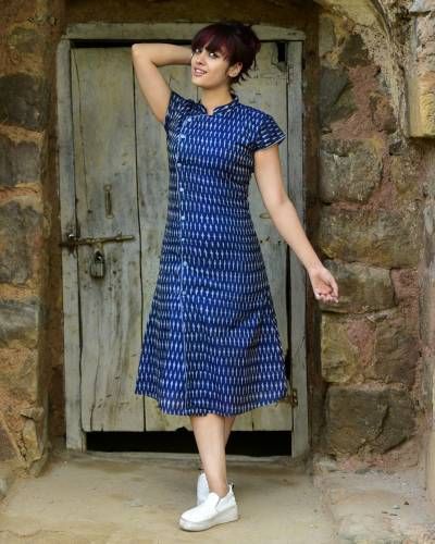 Ikat Motifs, Dress Kurti, The Secret Label, Kalamkari Dresses, Ikkat Dresses, Casual Frocks, Ikat Dress, Salwar Designs, Frock For Women