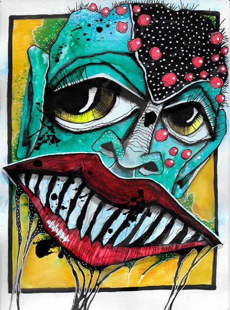 Wonky Faces Art, Weird Face Art, Modern Face Art, Wacky Art, Deb Weiers, Faces Art, Face Artwork, Surreal Artwork, Picasso Paintings