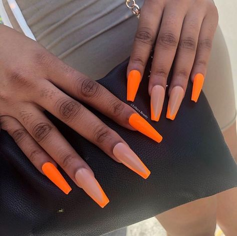 Neon Orange Nails, Orange Acrylic Nails, Orange Nail, Summer Orange, Summer Acrylic Nails, Neon Nails, Acrylic Nails Coffin, Orange Nails, Coffin Nails Designs